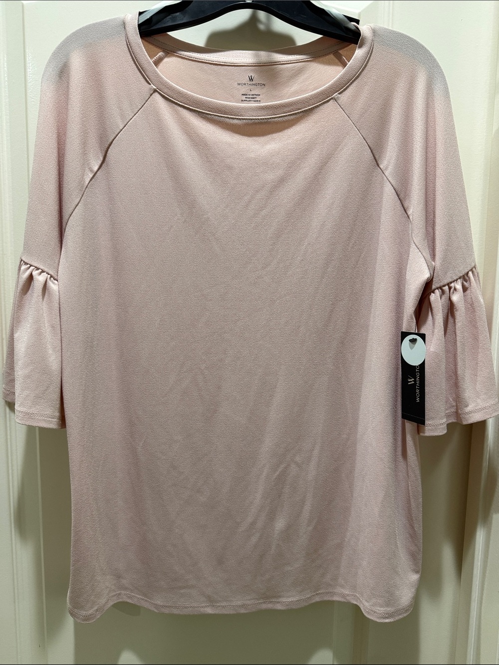 Worthington Blush Pink Ruffle-Sleeve Top Large NWT